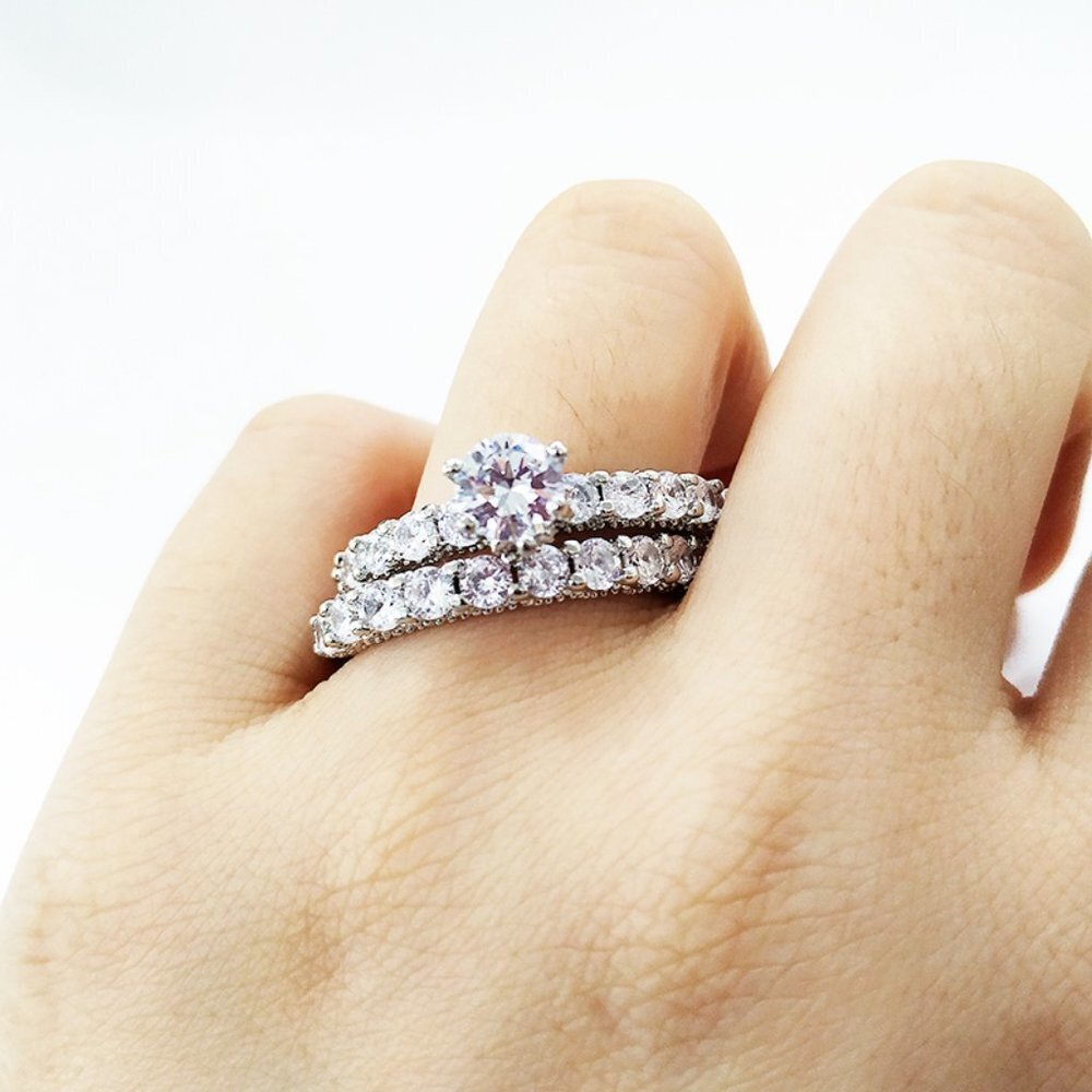 🌸Luxury 2pcs/Set Wedding Engagement Ring Set for Women, F135 - Picture 3 of 6
